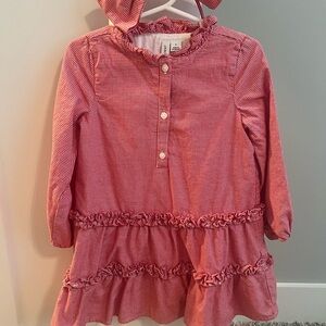 Janie and Jack Red Gingham Dress With Matching Bow Headband